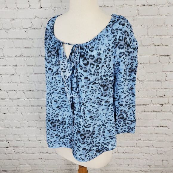 REBECCA TAYLOR Blue Chaetah Print Flowy Blouse 0 - Picture 3 of 6
